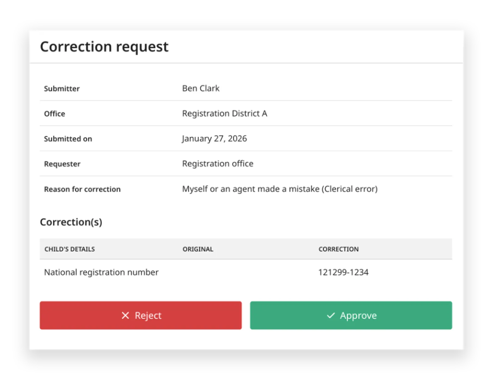 Formal record correction and amendment workflows with approvals